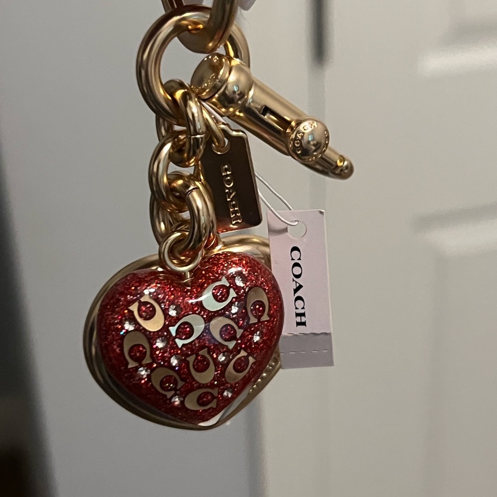 Coach Gold and Red Heart Keychain